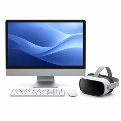 Desktop monitor with VR headset setup