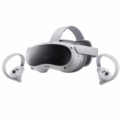 Pico-style white VR headset and controllers